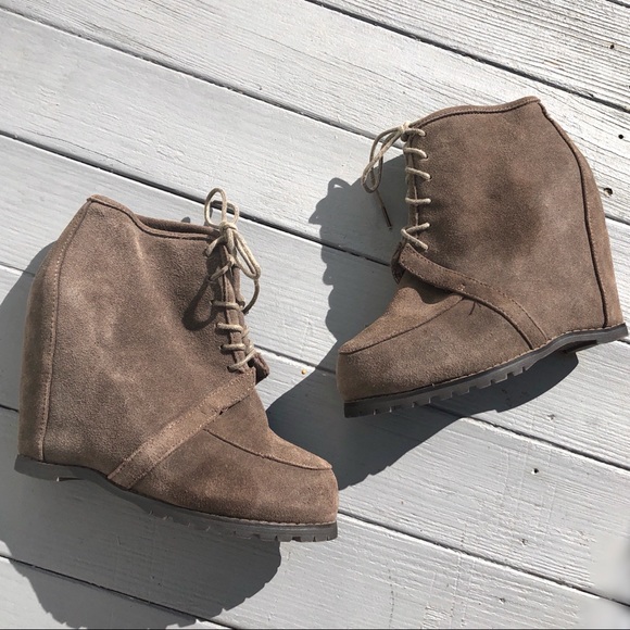 Aldo Shoes - Aldo taupe Nubuck suede lace up wedge booties 7